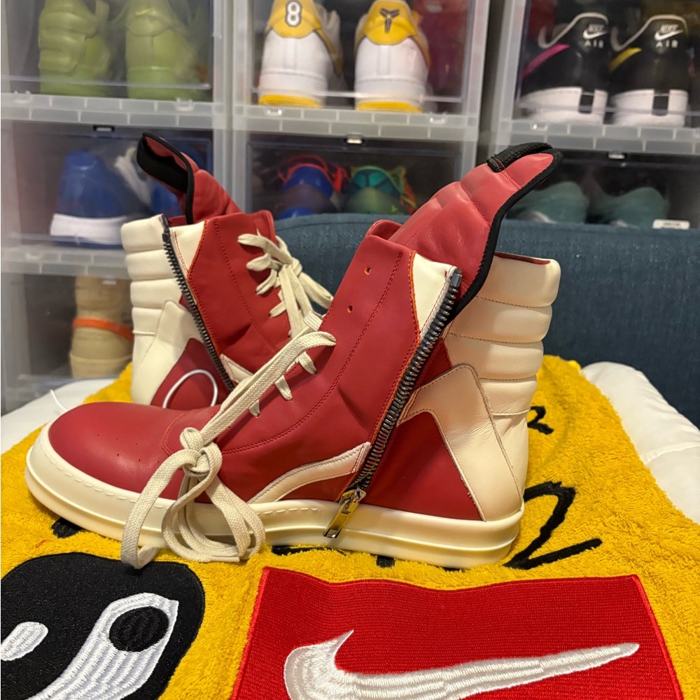 Rick Owens Red and Cream Temple Geobasket
